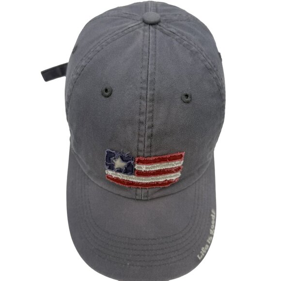 LIFE IS GOOD Gray Washed Flag Patch Cap — Vintage Look Strap back Hat Distressed - Picture 6 of 12
